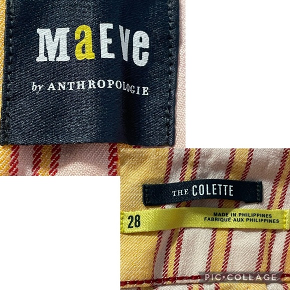 Anthropologie x Maeve Colette Striped Linen Blend Cropped Wide Leg Pants - Sz 28 - Picture 3 of 12